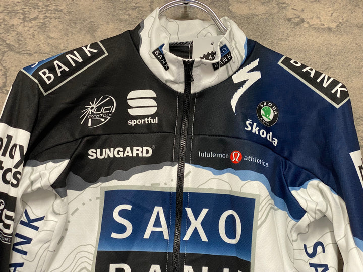 KE983 スポーツフル sportful 長袖 サイクルジャージ 白 黒 S 裏起毛 SAXO BANK