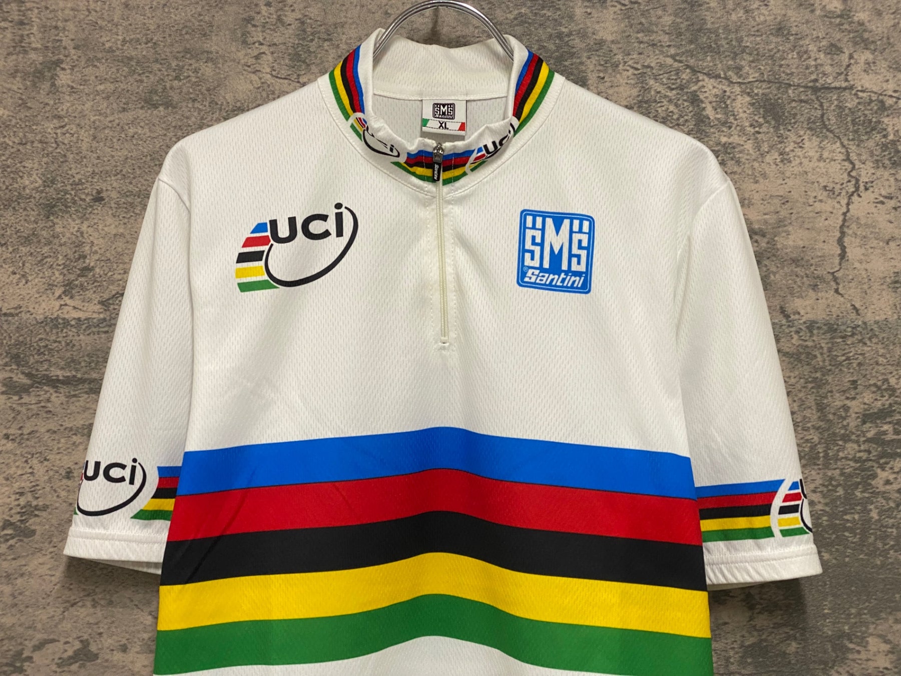 JB027 サンティーニ Santini 半袖 サイクルジャ―ジ 白 XL ハーフジップ