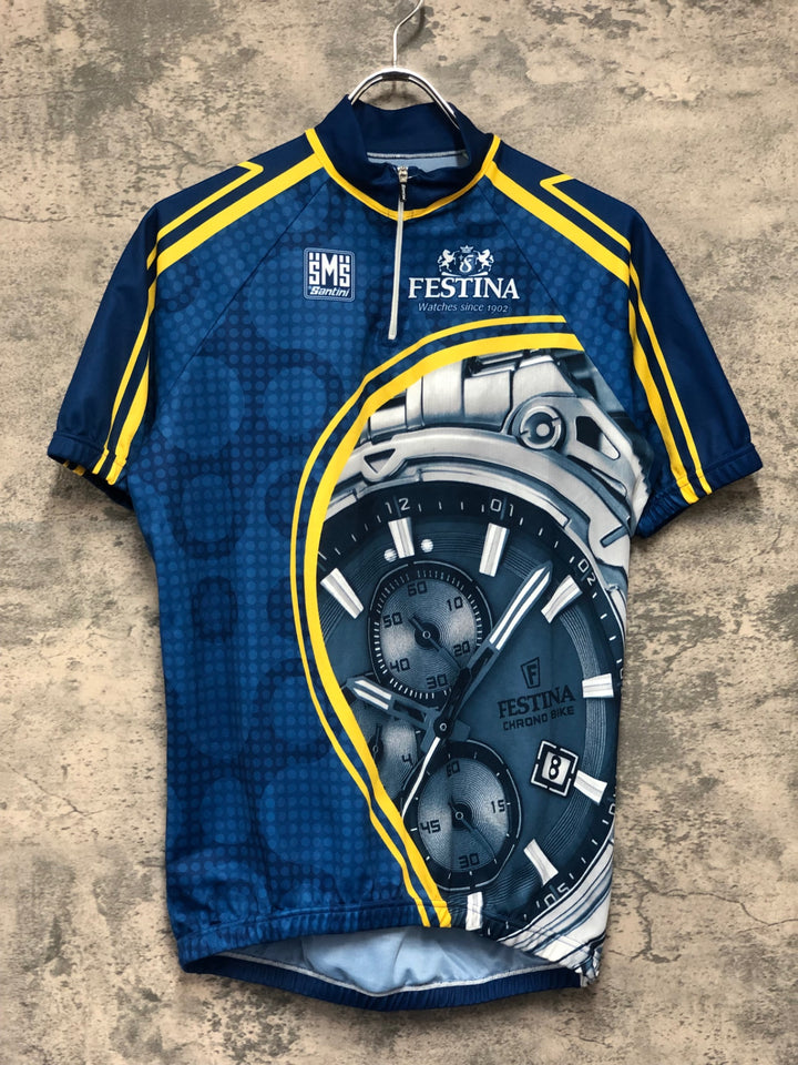 JJ497 サンティーニ Santini 半袖 サイクルジャージ ハーフジップ 青 L FESTINA