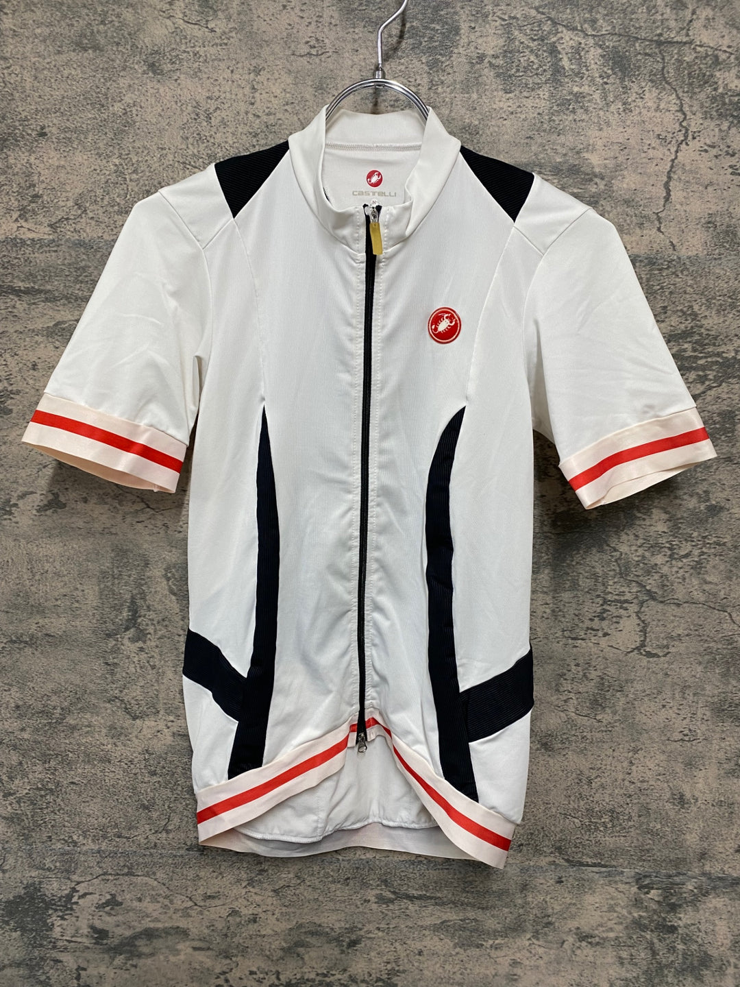 JS658 カステリ CASTELLI 半袖 サイクルジャージ 白 黒 赤 M