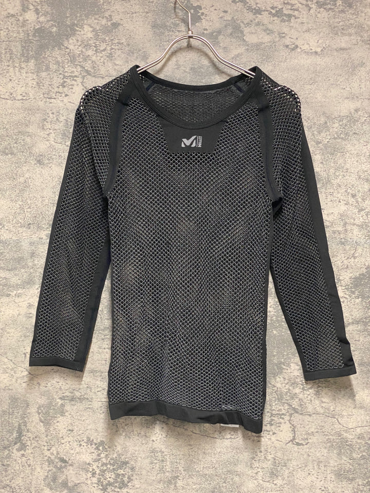 KC829 ミレ MILLET 長袖 ベースレイヤー メッシュ 黒 S-M