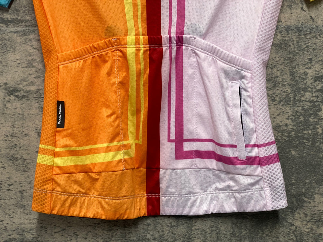 JO263 ペダルマフィア Pedal Mafia CORE JERSEY 半袖 サイクルジャージ 黄 オレンジ 総柄 S レディース BLAZERS MIAMI