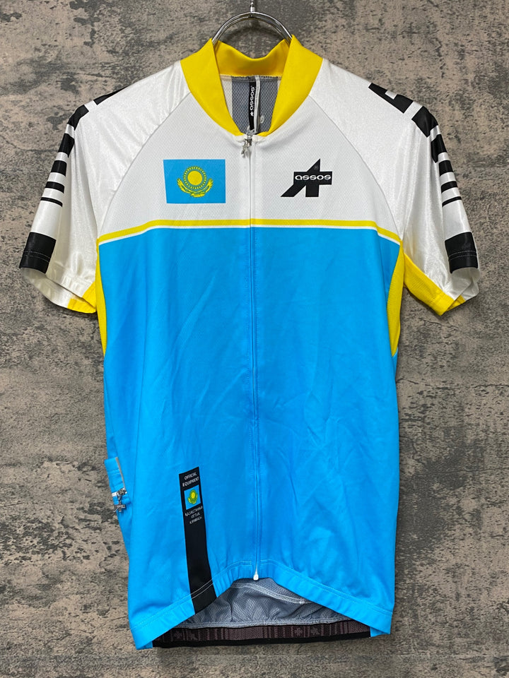 JH179 アソス ASSOS 半袖 サイクルジャージ 白 水 M KAZAKHSTAN