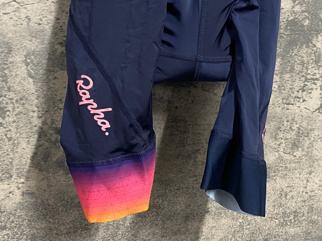 JX637 ラファ Rapha ODE TO THE SUN SOUPLESSE FLYWEIGHT BIB SHORTS 紺オレンジ レディース S