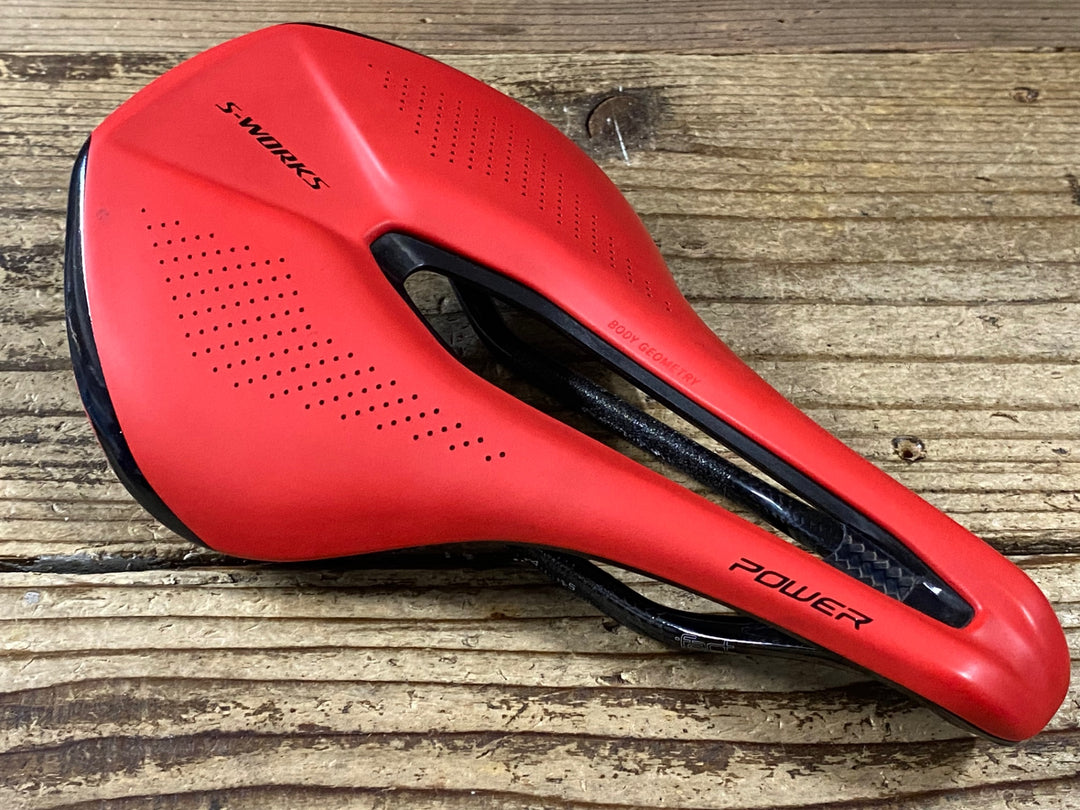 KM259 スペシャ SPECIALIZED S-WORKS パワー POWER サドル カーボンレール 143mm 赤 側面ガリ
