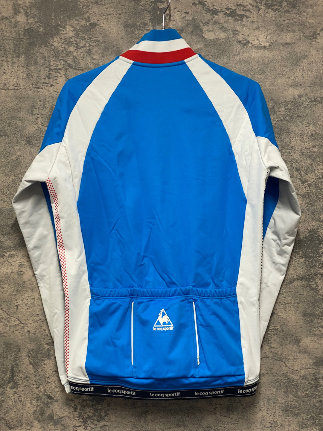 JT880 ルコック le coq sportif 長袖 サイクルジャケット 白 青 L 裏起毛 ※動物毛付着有