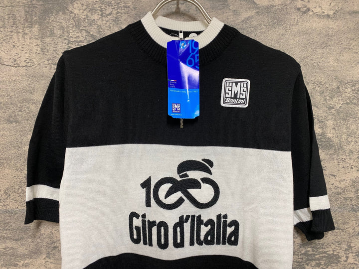 JN421 サンティーニ Santini 半袖 サイクルジャージ 黒 白 S ハーフジップ Giro d'Italia 100