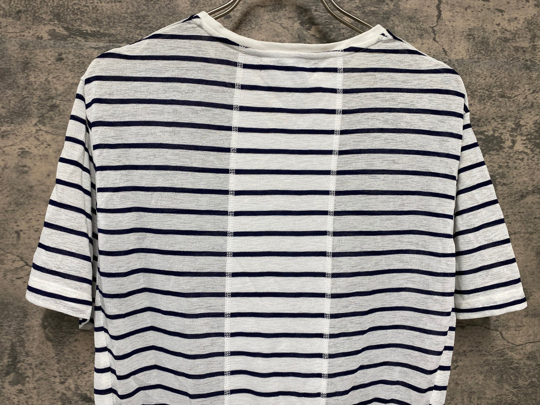 JX479 カフェドシクリステ CAFE DU CYCLISTE PAULINE Men 半袖 サイクルジャージ Vネック Tシャツ 白 ボーダー L