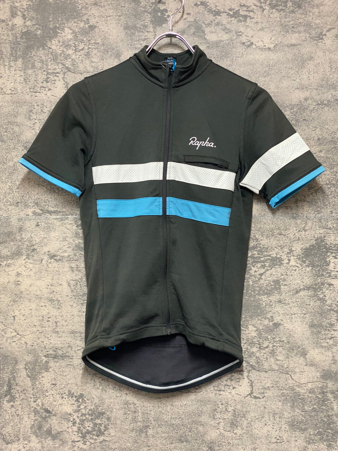 KP955 ラファ Rapha TEAM sky TRAINING BREVET JERSEY 半袖 サイクルジャージ 黒 スライブルー XS