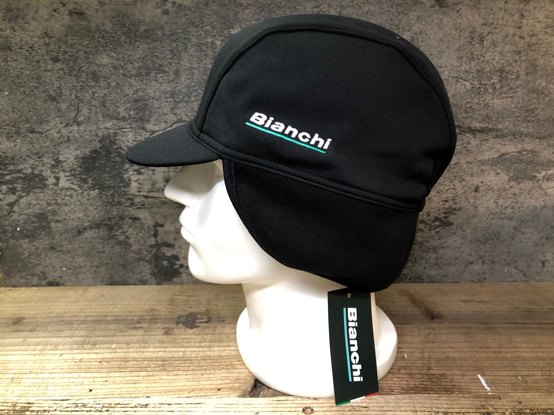 JN493 ビアンキ BIANCHI サイクルキャップ 黒 裏起毛 未使用 タグ付き ※毛羽立ちあり
