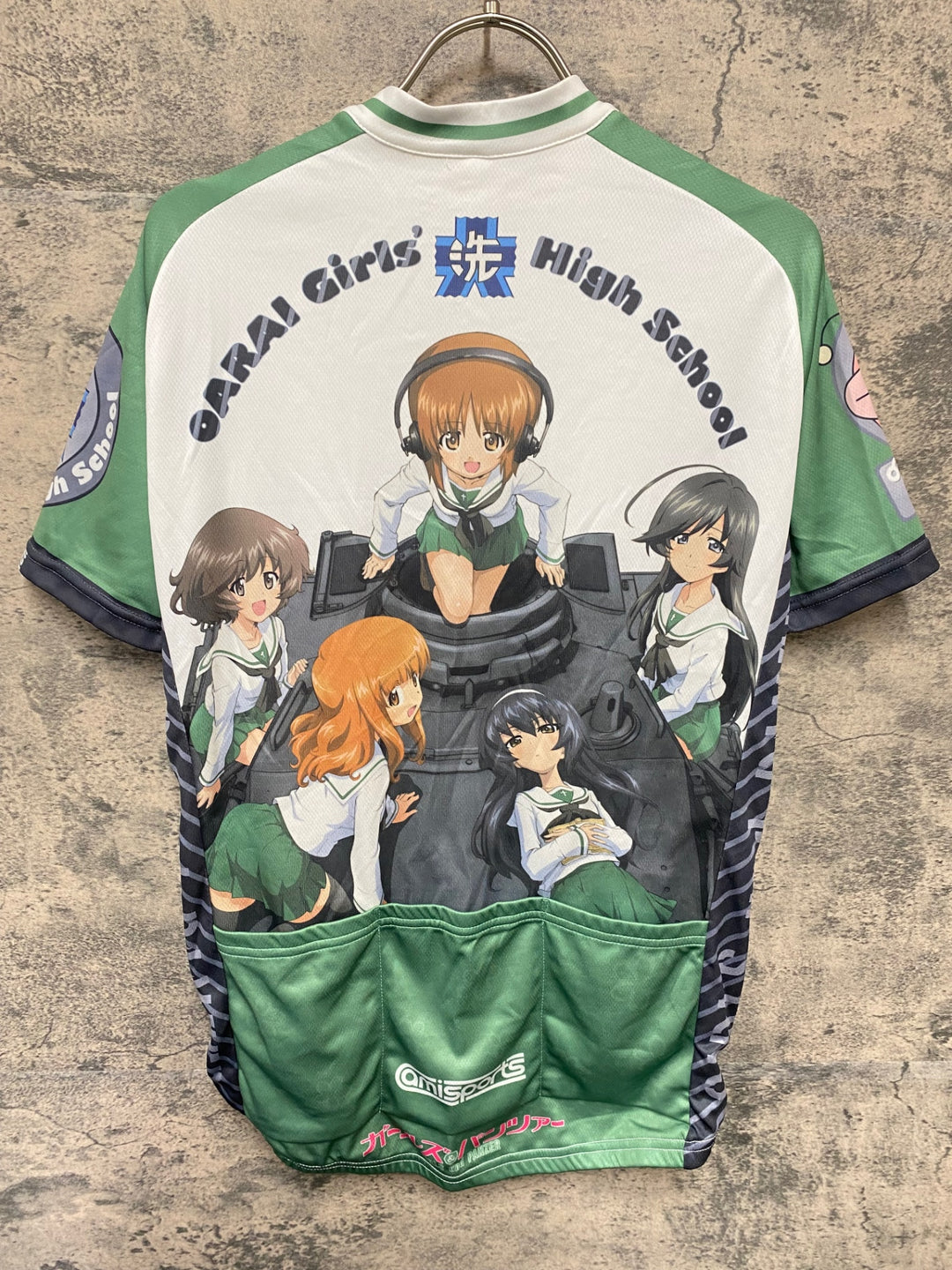 KA253 amisports 半袖 サイクルジャージ 白 緑 L ガールズ&パンツァー あんこうチーム