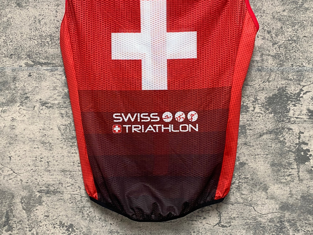 KF373 デサント DESCENTE ジレ サイクルベスト 赤 S SWISS TRIATHLON