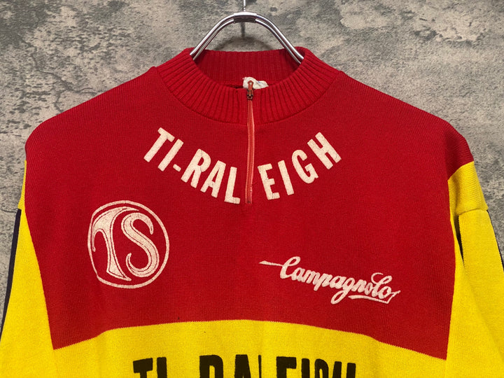JY840 長袖 サイクルジャージ ウール 赤黄 4 TI-RALEIGH ※左袖補修痕あり
