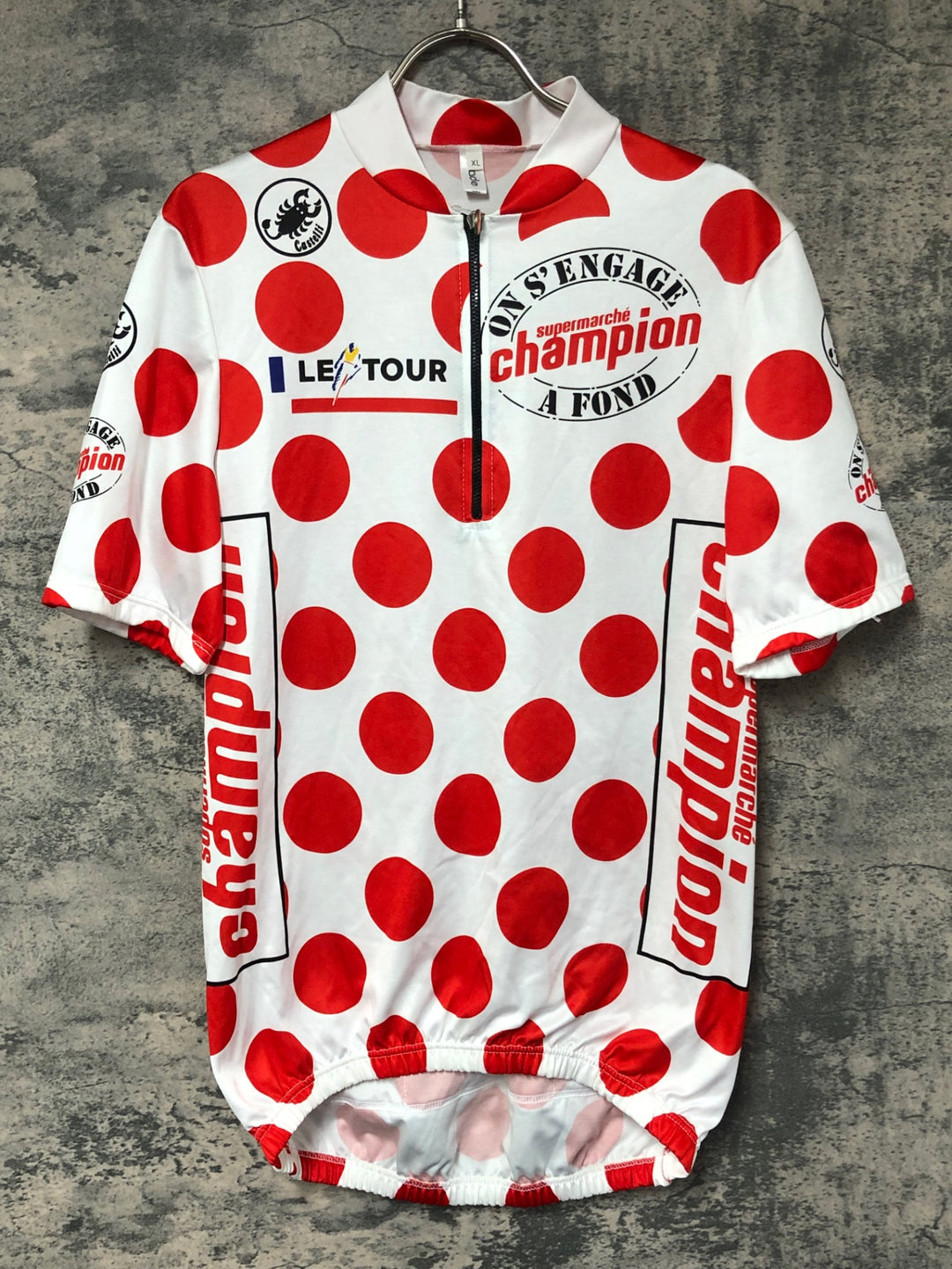 JK453 カステリ CASTELLI 半袖 サイクルジャージ 白 赤 XL ハーフジップ