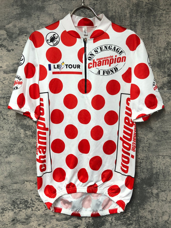 JK453 カステリ CASTELLI 半袖 サイクルジャージ 白 赤 XL ハーフジップ