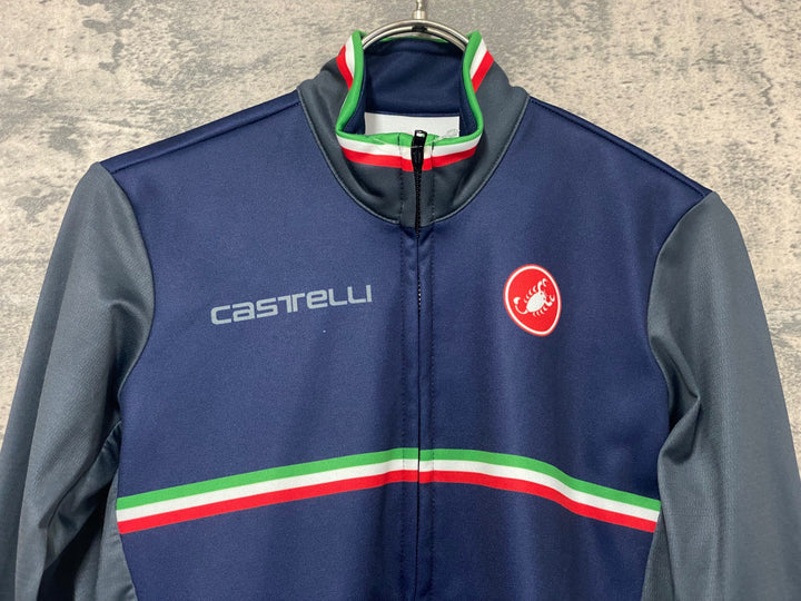 KK579 カステリ CASTELLI 長袖 サイクルジャージ 紺 S 裏起毛 ※動物の毛