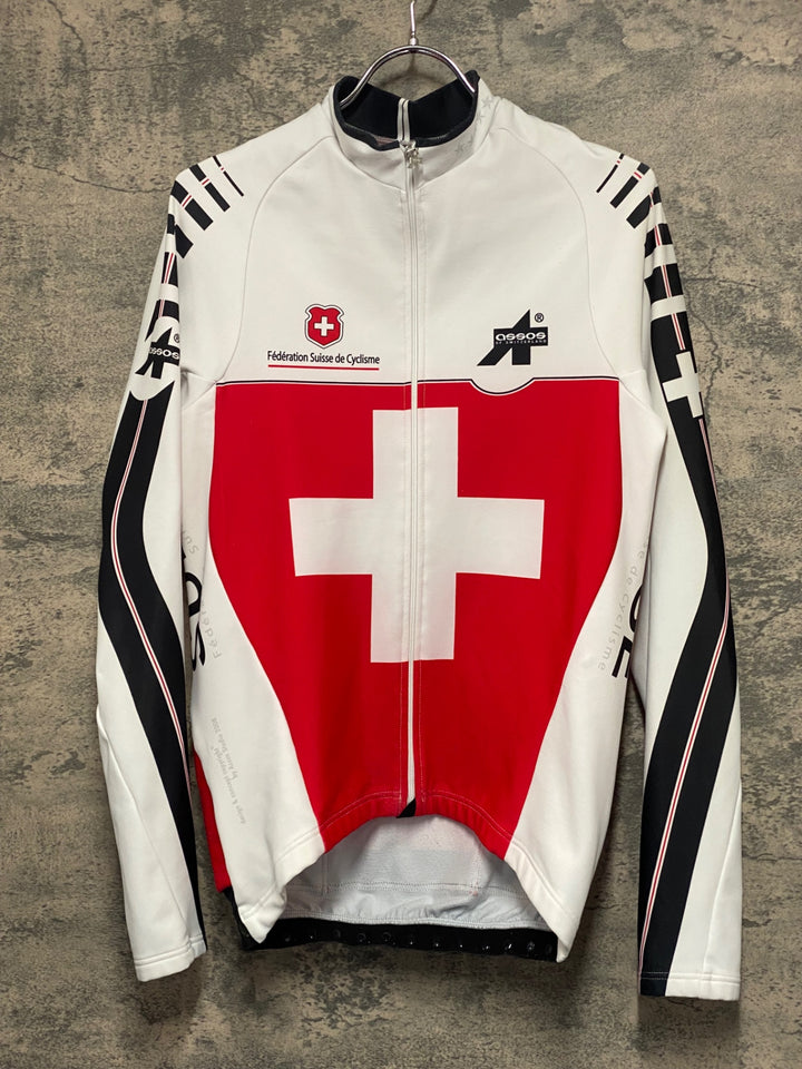 JV134 アソス ASSOS 長袖 サイクルジャージ 白 赤 サイズ不明 裏起毛 ※スレ
