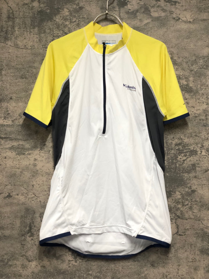 KK437 コロンビア Columbia 半袖 サイクルジャージ 白 黄 L