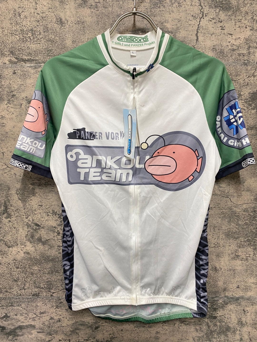 KA253 amisports 半袖 サイクルジャージ 白 緑 L ガールズ&パンツァー 