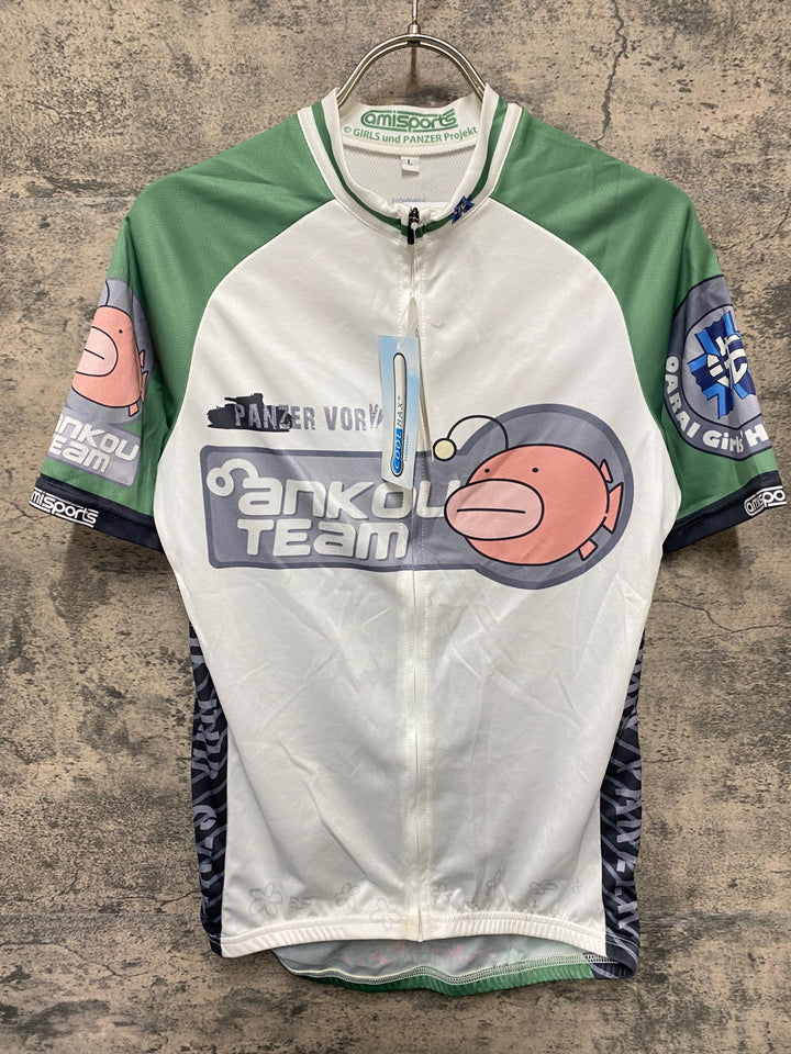 KA253 amisports 半袖 サイクルジャージ 白 緑 L ガールズ&パンツァー あんこうチーム