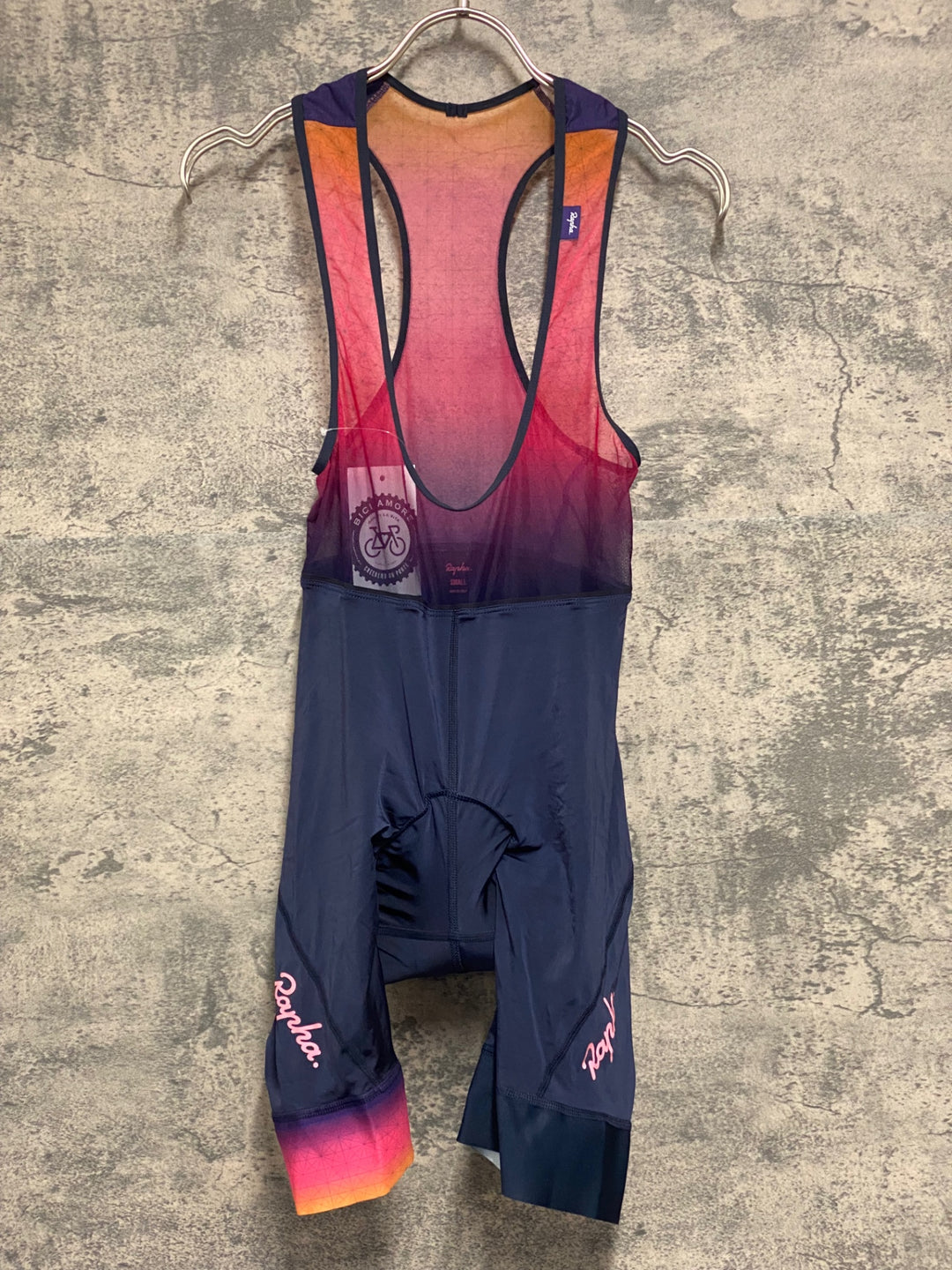 JX637 ラファ Rapha ODE TO THE SUN SOUPLESSE FLYWEIGHT BIB SHORTS 紺オレンジ レディース S