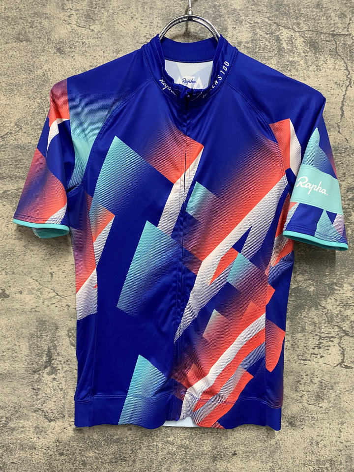 JT899 ラファ Rapha WOMEN'S 100 CORE JERSEY 半袖サイクルジャージ 青 XS ※タバコ臭
