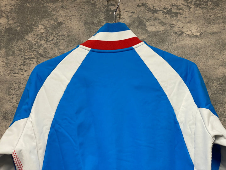 JT880 ルコック le coq sportif 長袖 サイクルジャケット 白 青 L 裏起毛 ※動物毛付着有