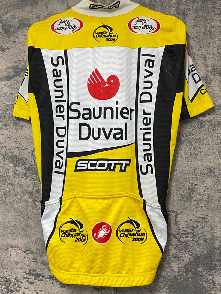 JG894 カステリ castelli 半袖サイクルジャージ 白黄 L Saunier Duval 汚れあり