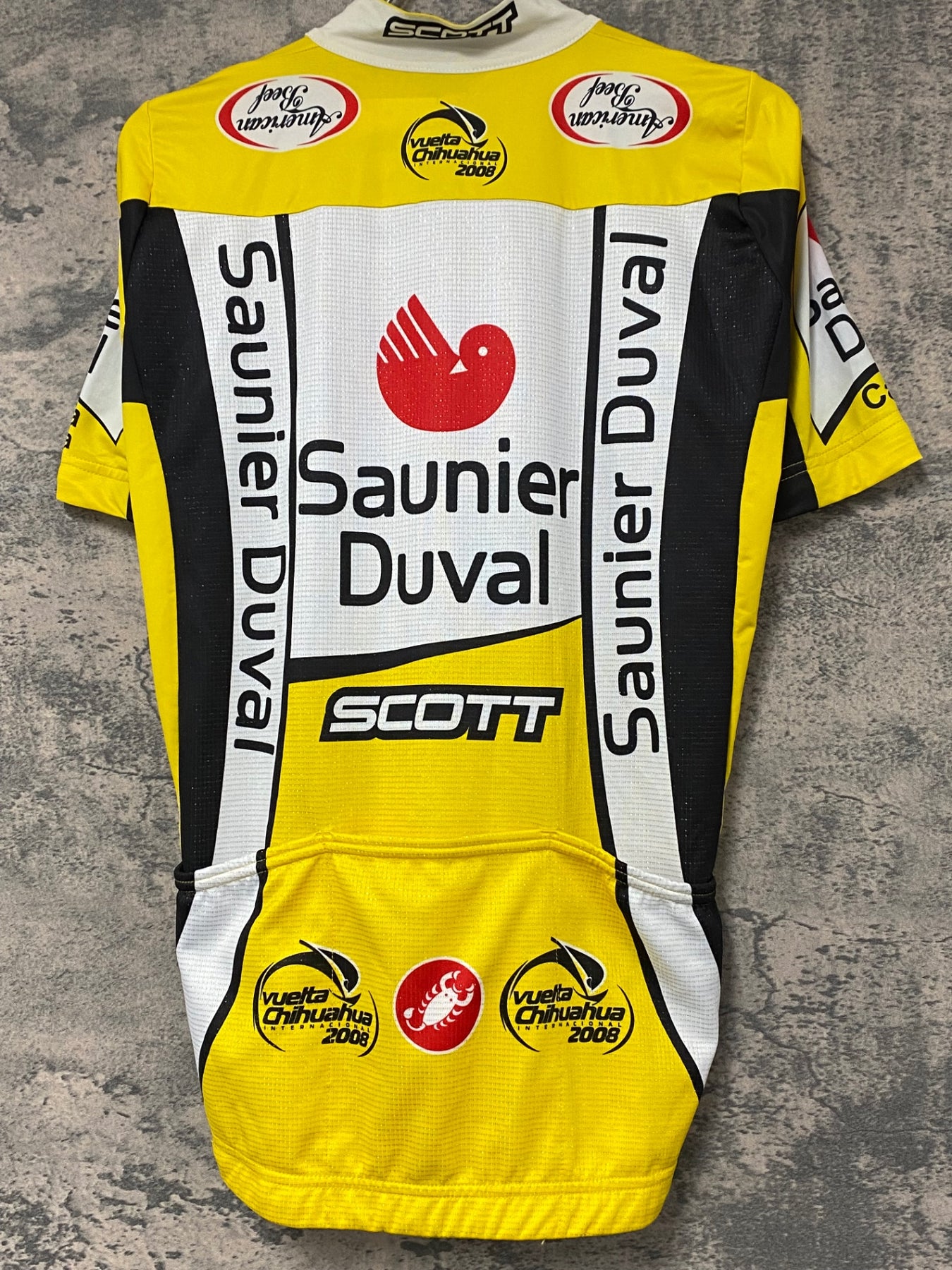 JG894 カステリ castelli 半袖サイクルジャージ 白黄 L Saunier Duval