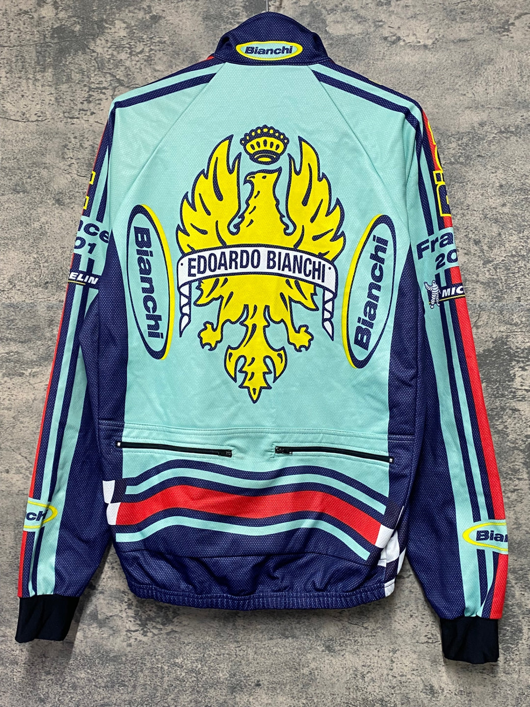 KE988 ビエンメ Biemme 長袖 サイクルジャケット 水色 紺 L 裏起毛 Bianchi