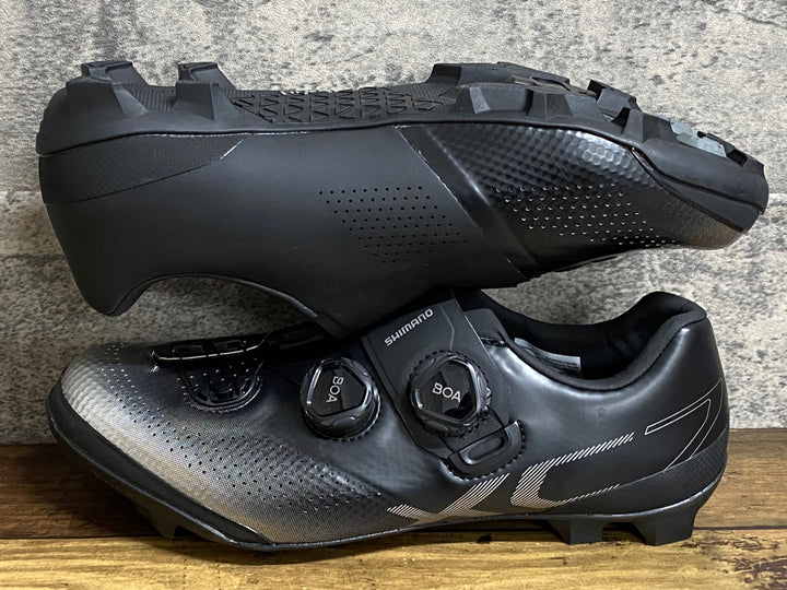 KD341 シマノ SHIMANO XC7 WIDE SHXC702M L01 E ビンディングシューズ BOA 2穴 黒 シルバー EU42