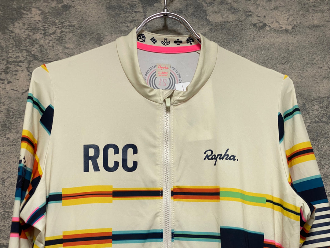 KD249 ラファ Rapha RCC 2021 ANNUAL LS PT TRAINING JERSEY 長袖 サイクルジャージ ベージュ 総柄 XL