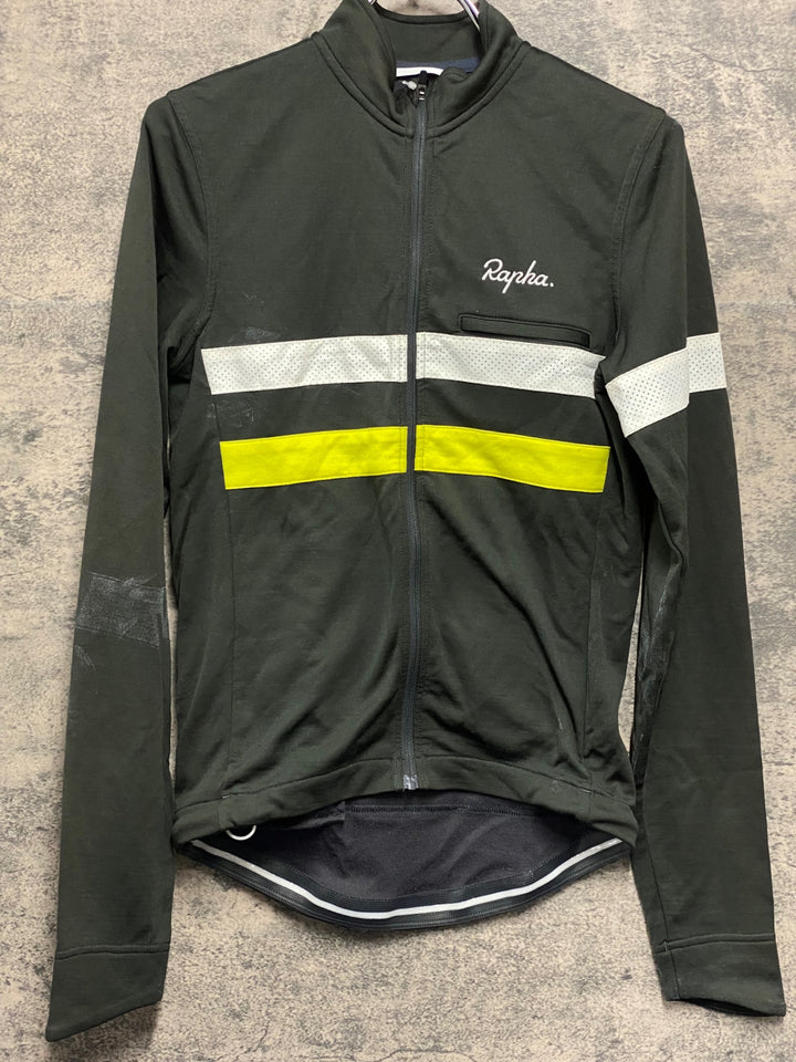 JV236 ラファ Rapha LONG SLEEVE BREVET JERSEY 長袖 サイクルジャージ オリーブ S ※反射部劣化,汚れ
