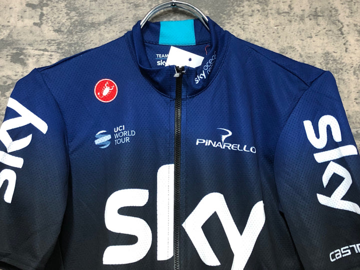 JV912 カステリ CASTELLI 半袖 サイクルジャージ ネイビー S TEAM Sky
