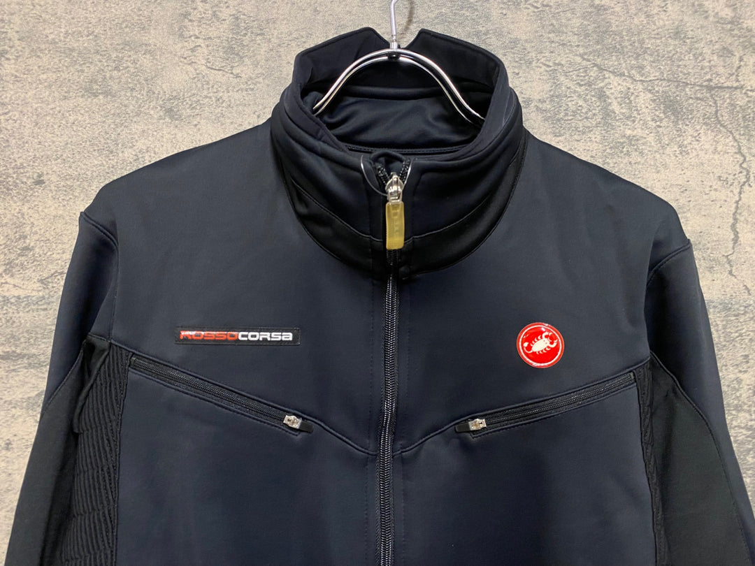 JP983 カステリ CASTELLI ロッソコルサ ROSSO CORSA 長袖 サイクルジャケット 黒 XL 裏起毛 WINDSTOPPER