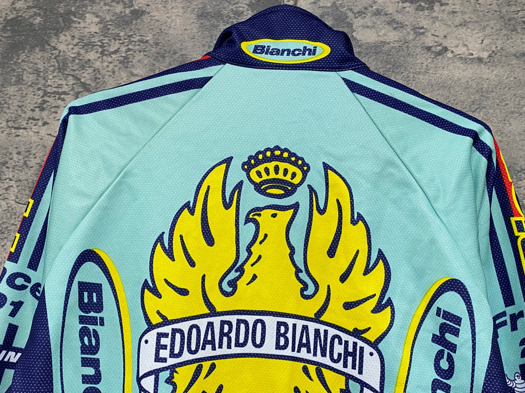 KE988 ビエンメ Biemme 長袖 サイクルジャケット 水色 紺 L 裏起毛 Bianchi