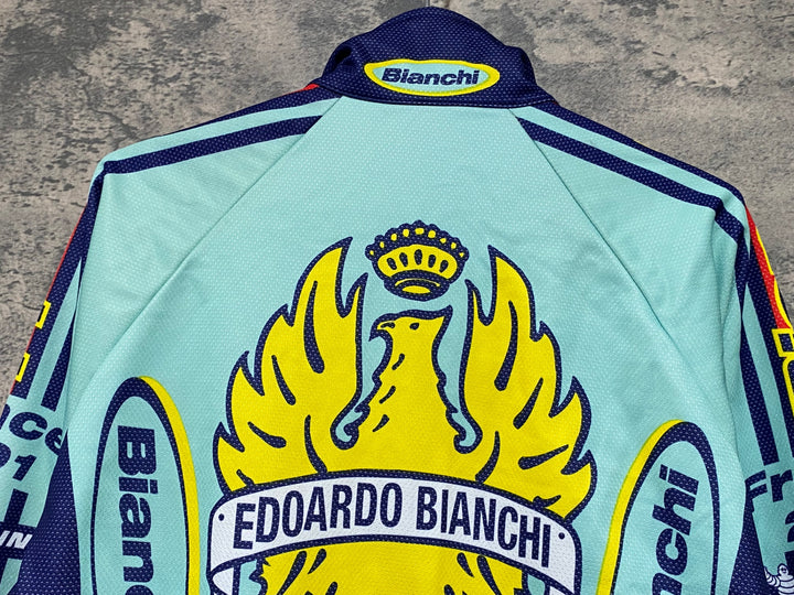 KE988 ビエンメ Biemme 長袖 サイクルジャケット 水色 紺 L 裏起毛 Bianchi