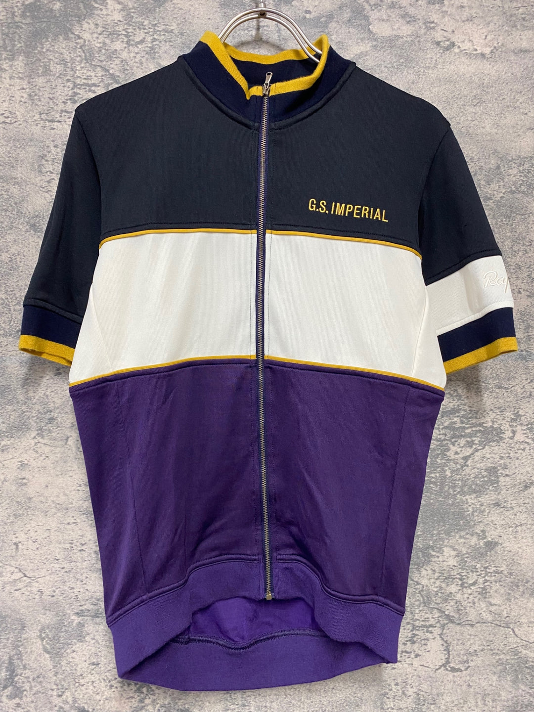 KC384 ラファ Rapha IMPERIAL WORKS TRICOLOUR JERSEY 半袖 サイクルジャージ 黒 白 紫 S