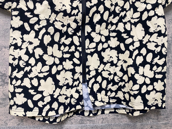 JY657 カフェドシクリステ CAFE DU CYCLISTE LAURELINE Unisex オープンカラー ジップシャツ グラベルシャツ 黒 ベージュ 柄 M