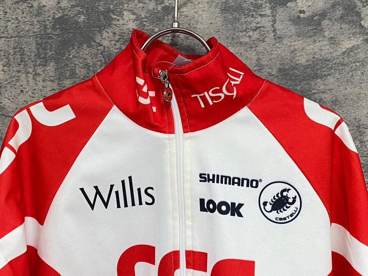 JV554 カステリ CASTELLI 長袖 サイクルジャージ 白 赤 CSC サイズ不明
