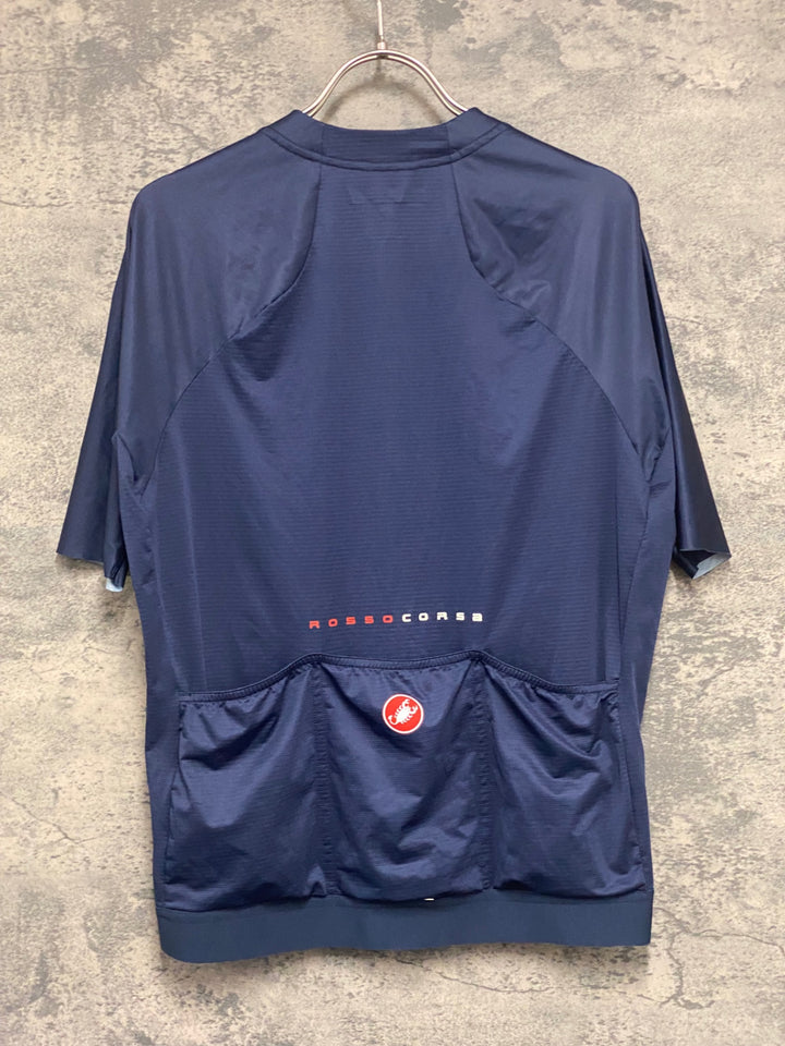 KE155 カステリ CASTELLI ロッソコルサ ROSSO CORSA 半袖 サイクルジャージ 紺 XL