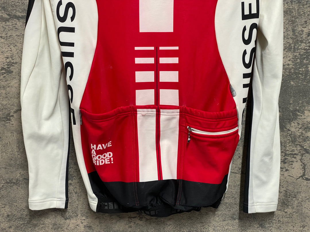 JV205 アソス ASSOS 長袖 サイクルジャージ 白 赤 XS 裏起毛