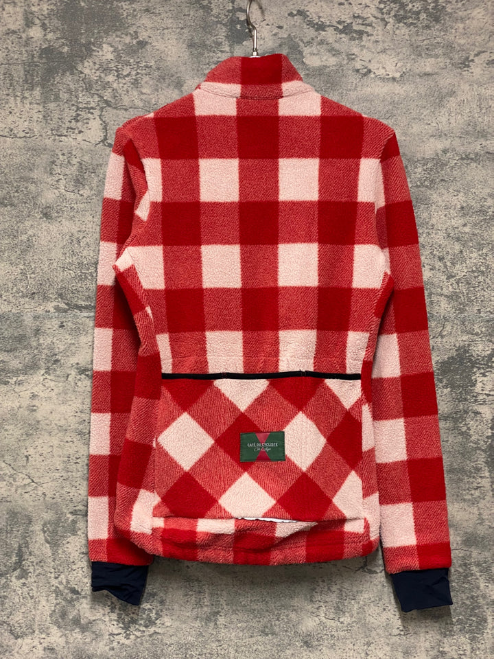 KA838 カフェドシクリステ CAFE DU CYCLISTE SOLANGE NEW CHECK WOMAN 長袖 サイクルジャケット 赤ピンク XS フリース