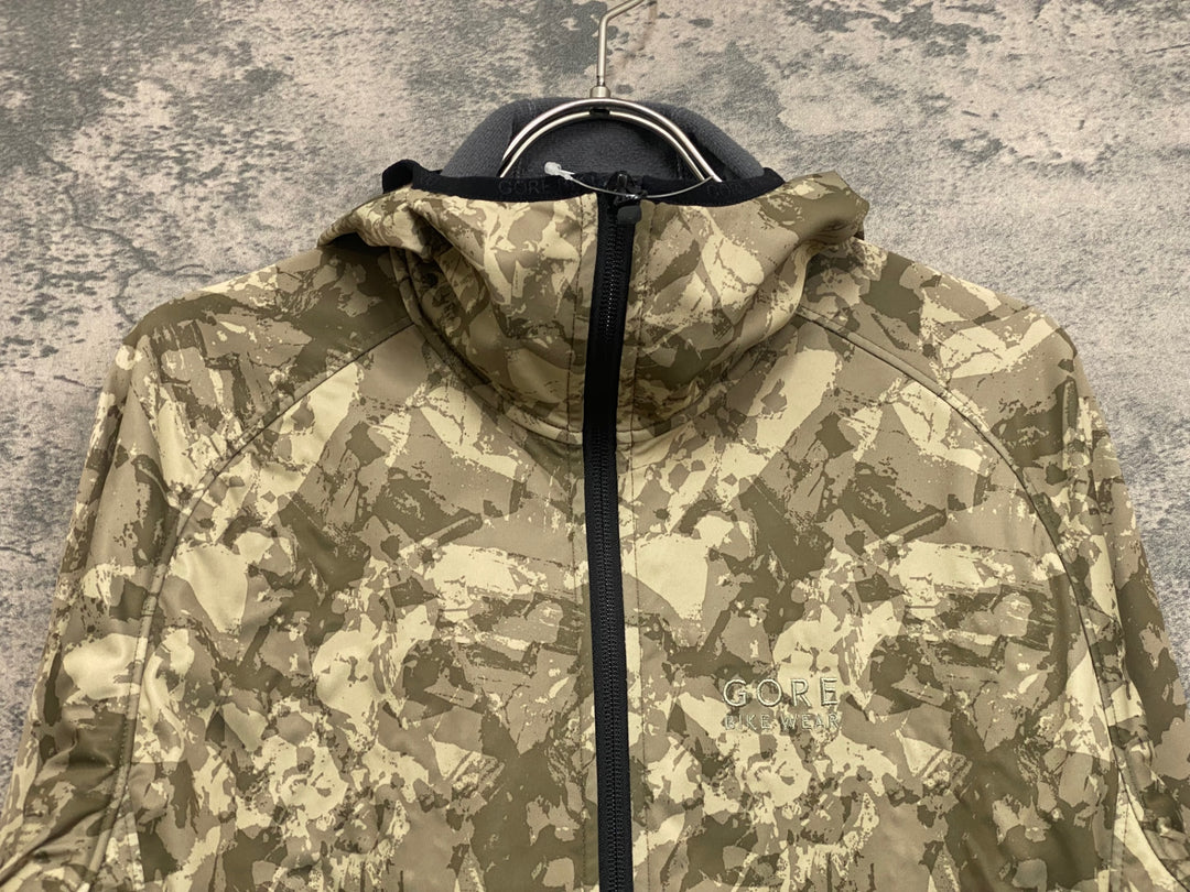 JO043 ゴア GORE BIKE WEAR 長袖 フーディ サイクルジャケット 茶 迷彩 M 裏起毛 GORE WINDSTOPPER