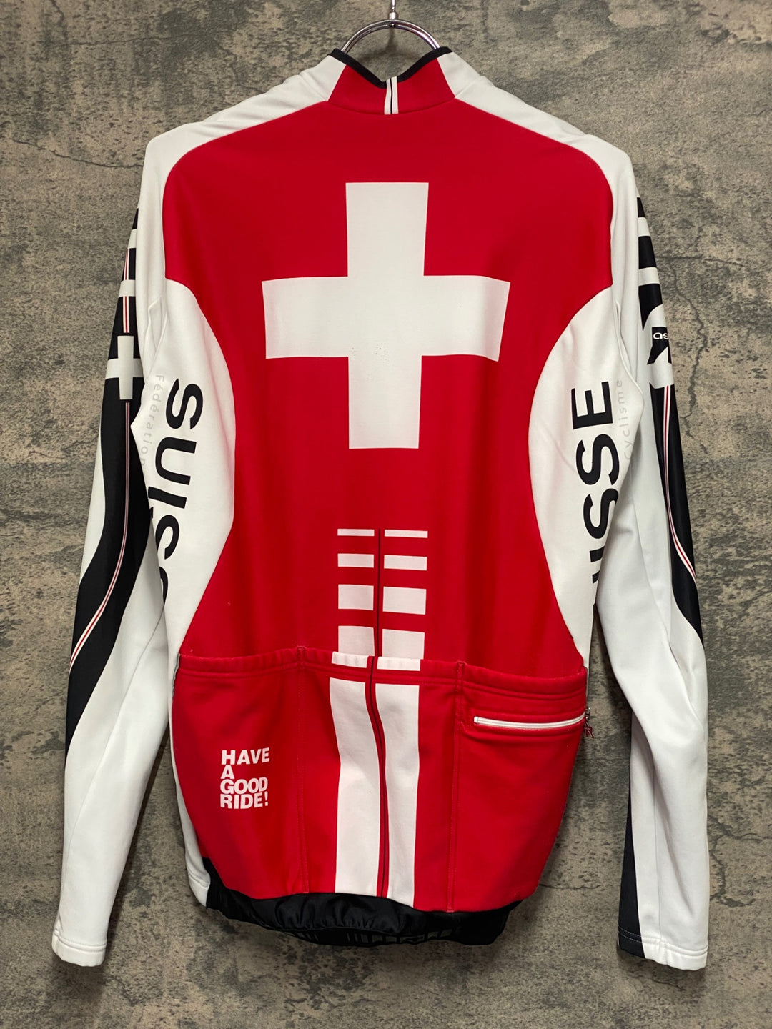 JV134 アソス ASSOS 長袖 サイクルジャージ 白 赤 サイズ不明 裏起毛 ※スレ