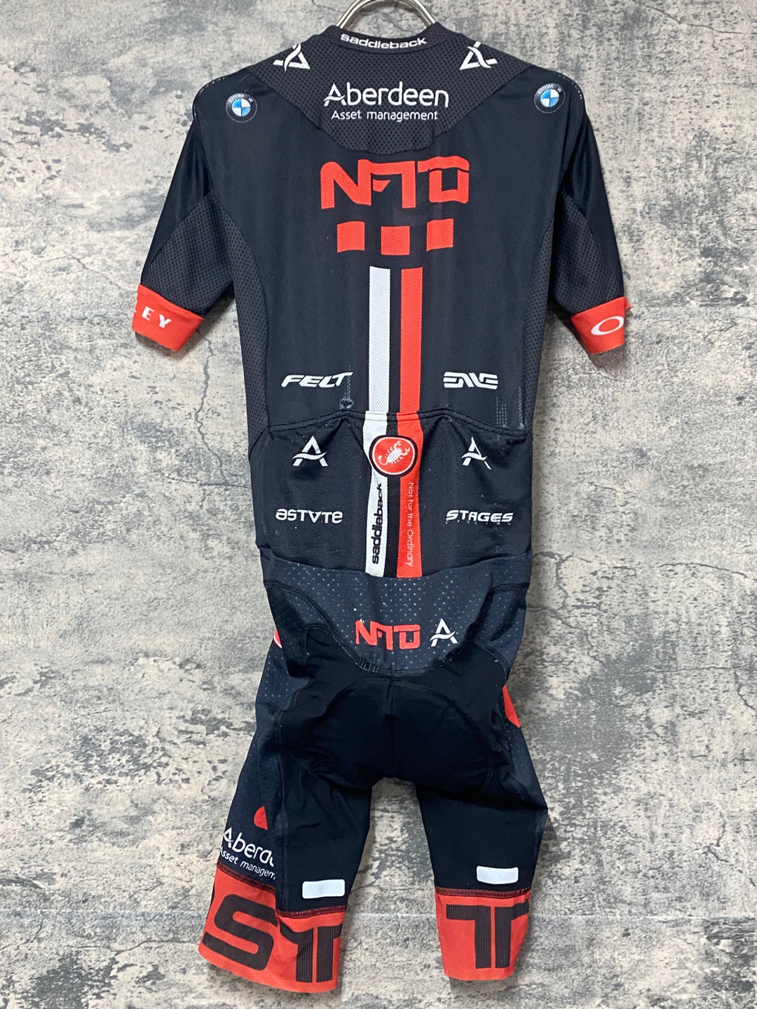 KK554 カステリ CASTELLI 半袖 ワンピース 黒 S NFTO ※スレ大、背面ポケット穴あきのためジャンク