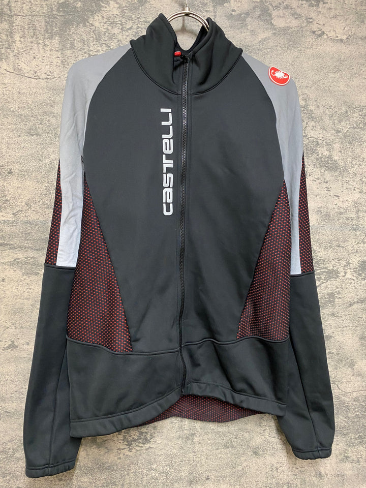 JS027 カステリ CASTELLI ソフトシェル 長袖 サイクルジャケット 黒 リフレクト L 裏起毛