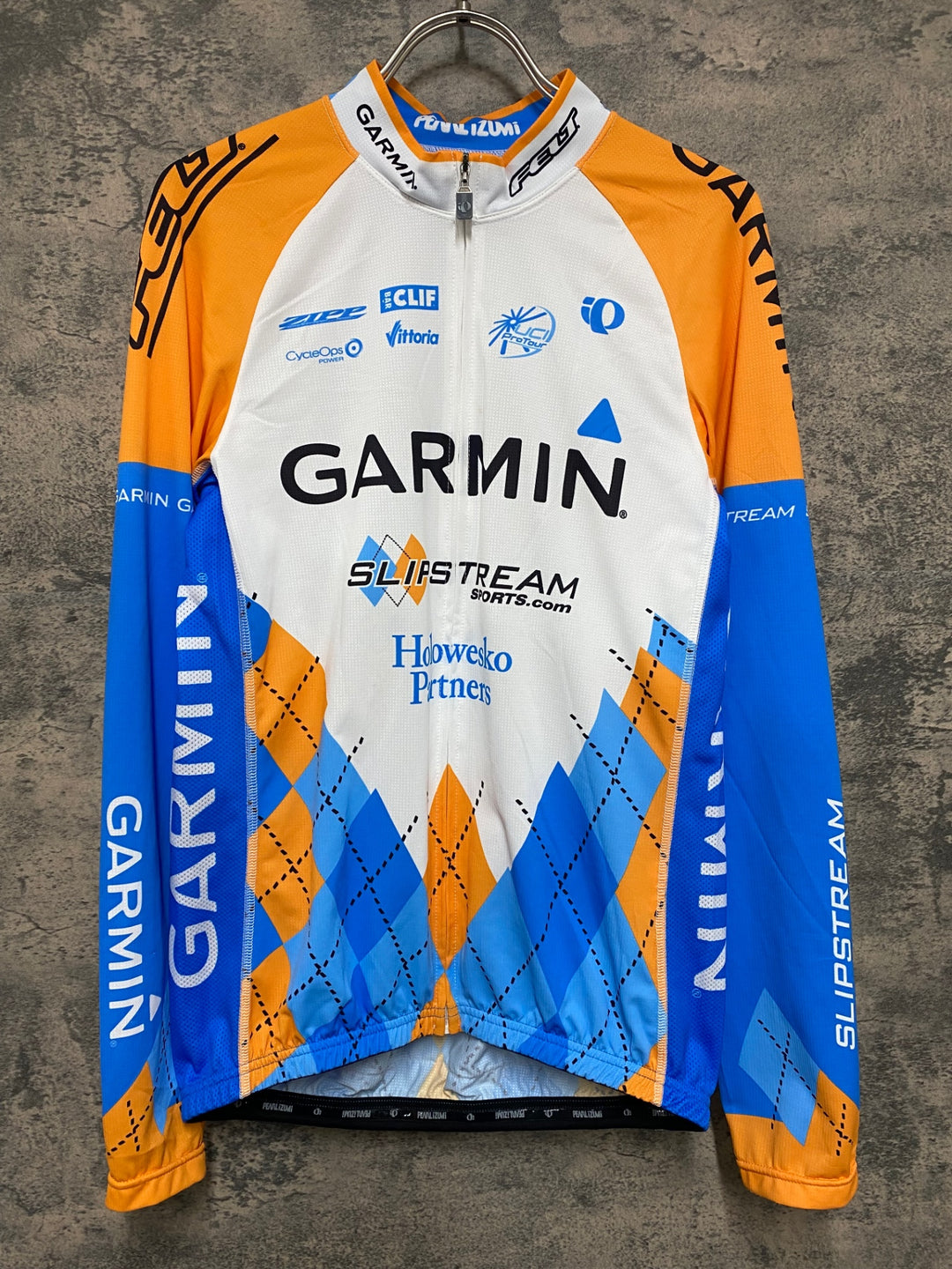 JN209 パールイズミ PEARL iZUMi GARMIN SLIPSTREAM 長袖 サイクルジャージ 白 オレンジ 水色 L