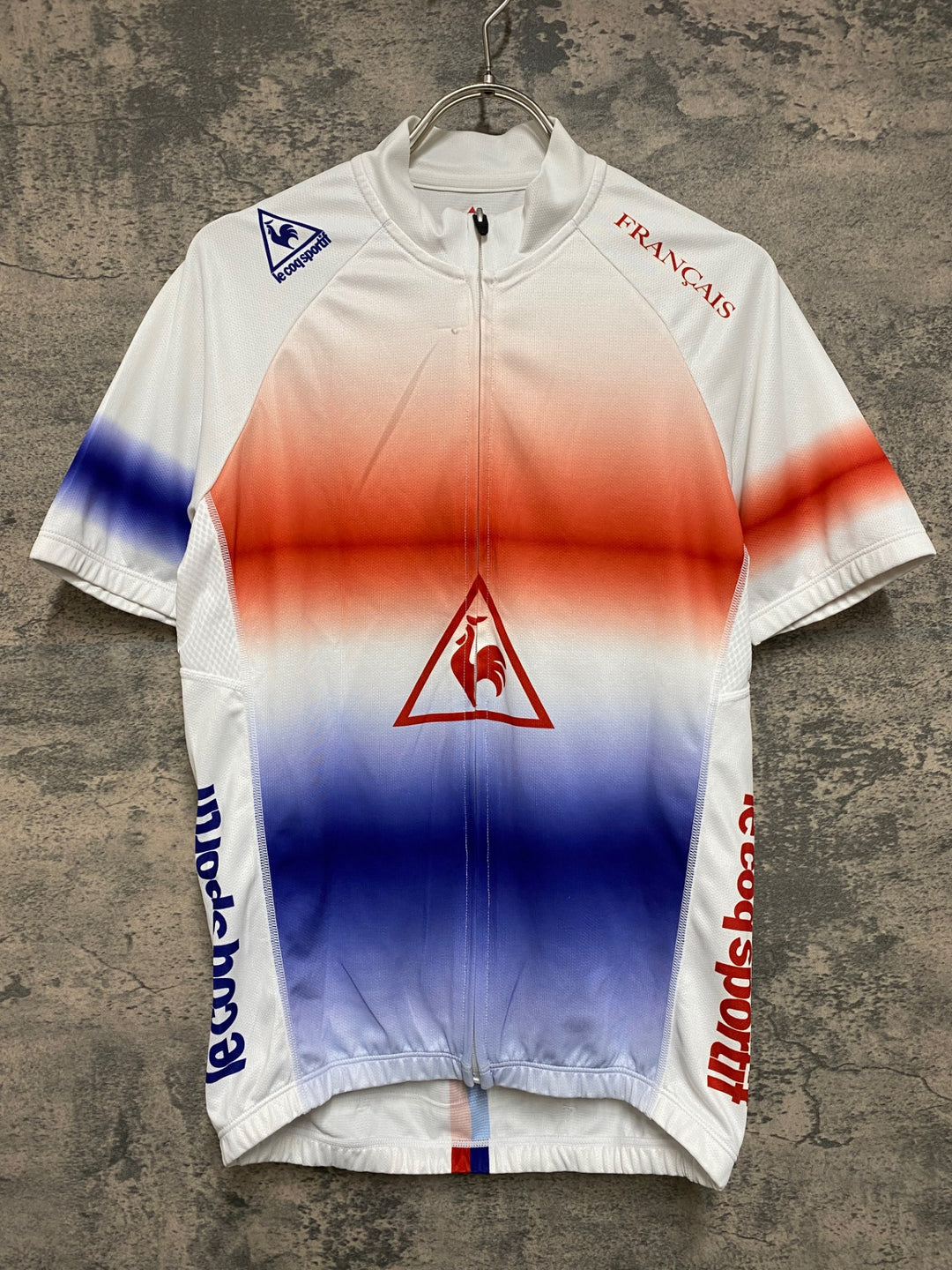 JN191 ルコックスポルティフ le coq sportif 半袖 サイクルジャージ 白 赤 青 L ※ほつれ