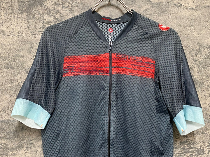 KB221 カステリ CASTELLI 半袖 サイクルジャージ グレー 赤 XL メッシュ